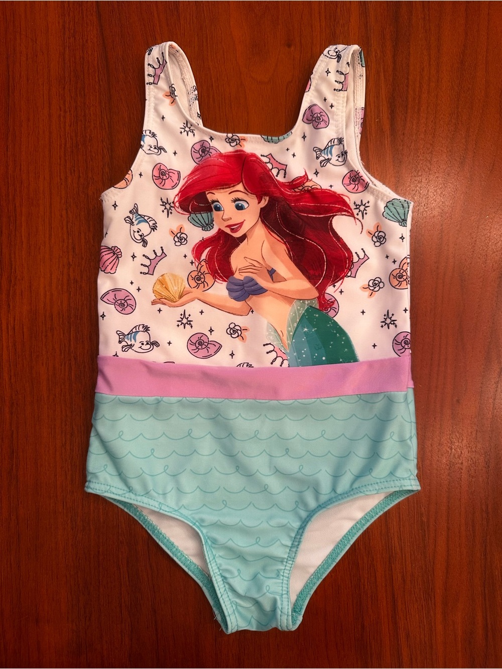 Disney Little Mermaid Girls' Aqua & Pink One-Piece Swimsuit size 4